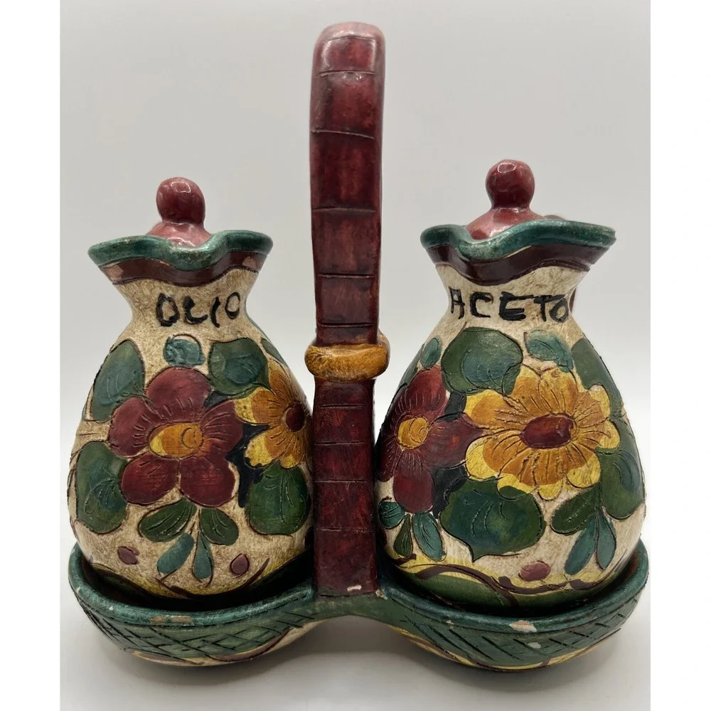 DIPINTO A MANO Italian Art Pottery - Oil & Vinegar Caddy - Deruta Italy